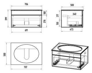 Подвесная тумба под раковину Brevita Enfida ENF-06070-0141Я 70см белый